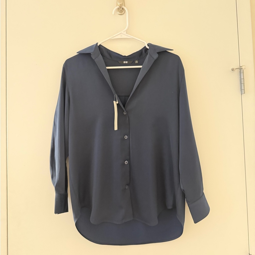 Navy Button-Up Blouse